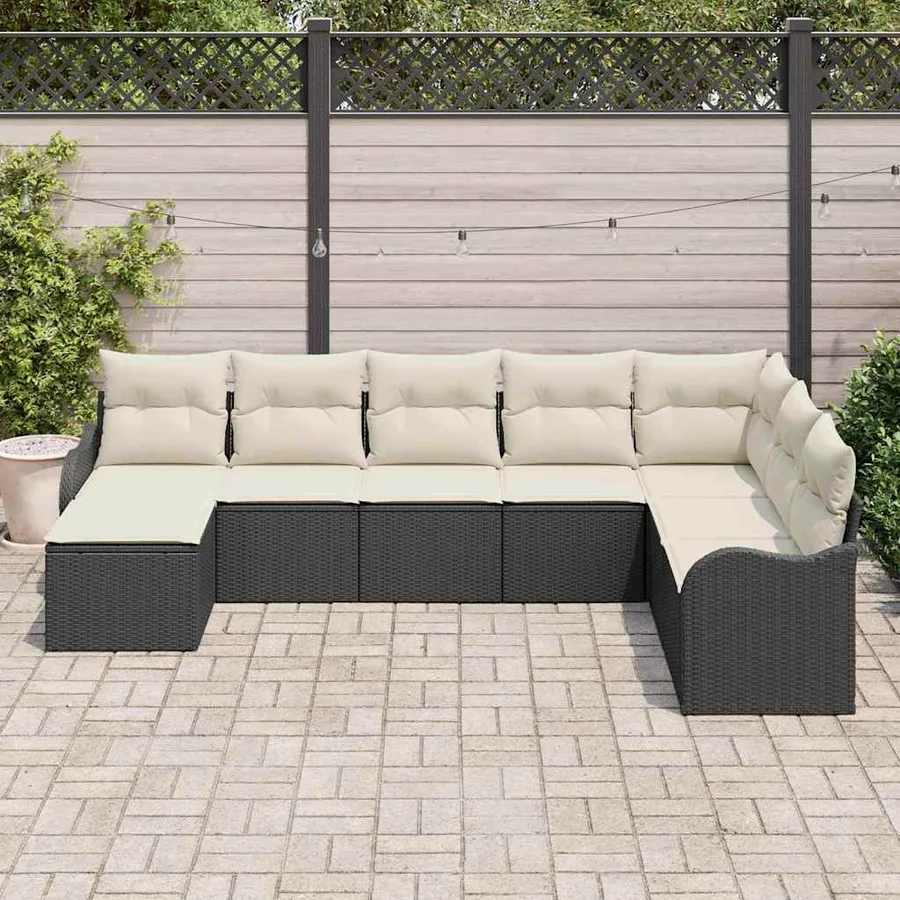 Ensemble de canapé de jardin 8 pcs Noir et blanc Poly rotin - 3