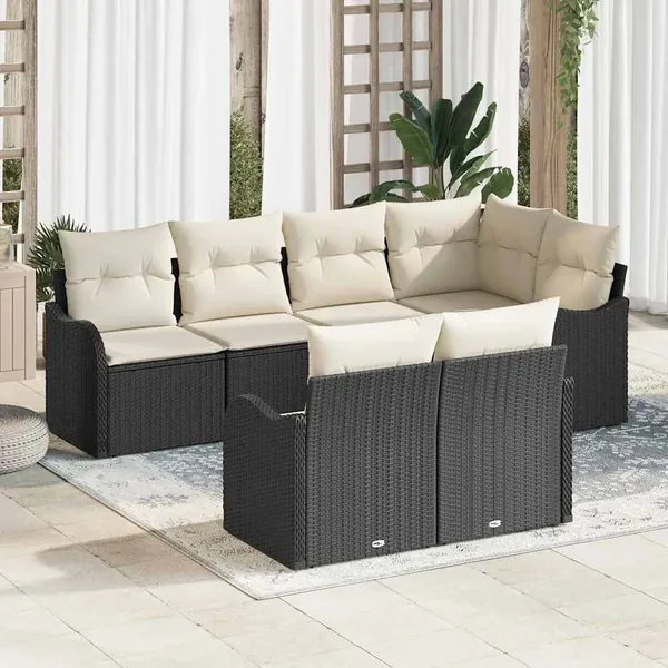 Ensemble de canapé de jardin 7 pcs Noir Poly rotin
