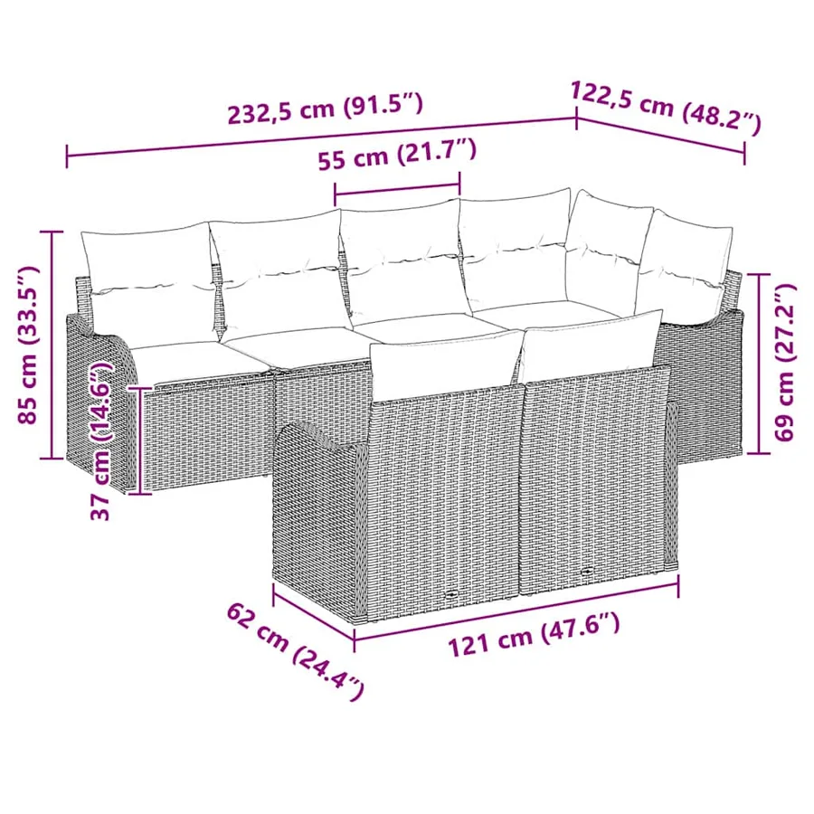 Ensemble de canapé de jardin 7 pcs Noir Poly rotin - 12