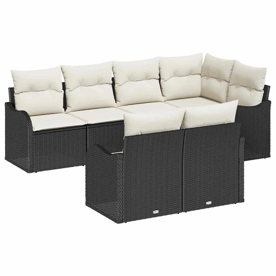 Ensemble de canapé de jardin 7 pcs Noir Poly rotin - 2