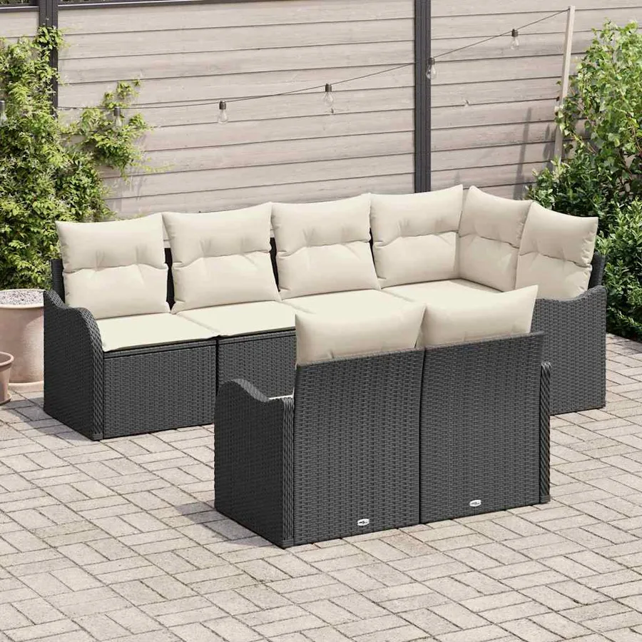 Ensemble de canapé de jardin 7 pcs Noir Poly rotin - 3