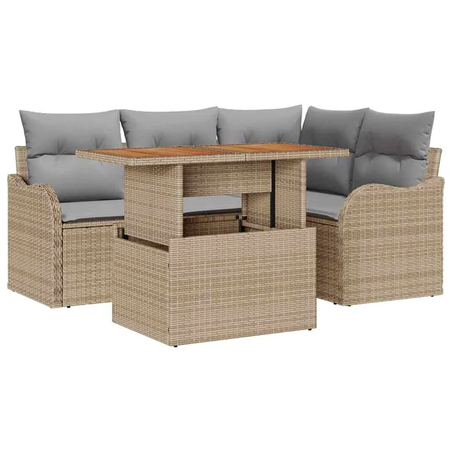 Ensemble de canapé de jardin 5 pcs Beige et Gris clair - 2
