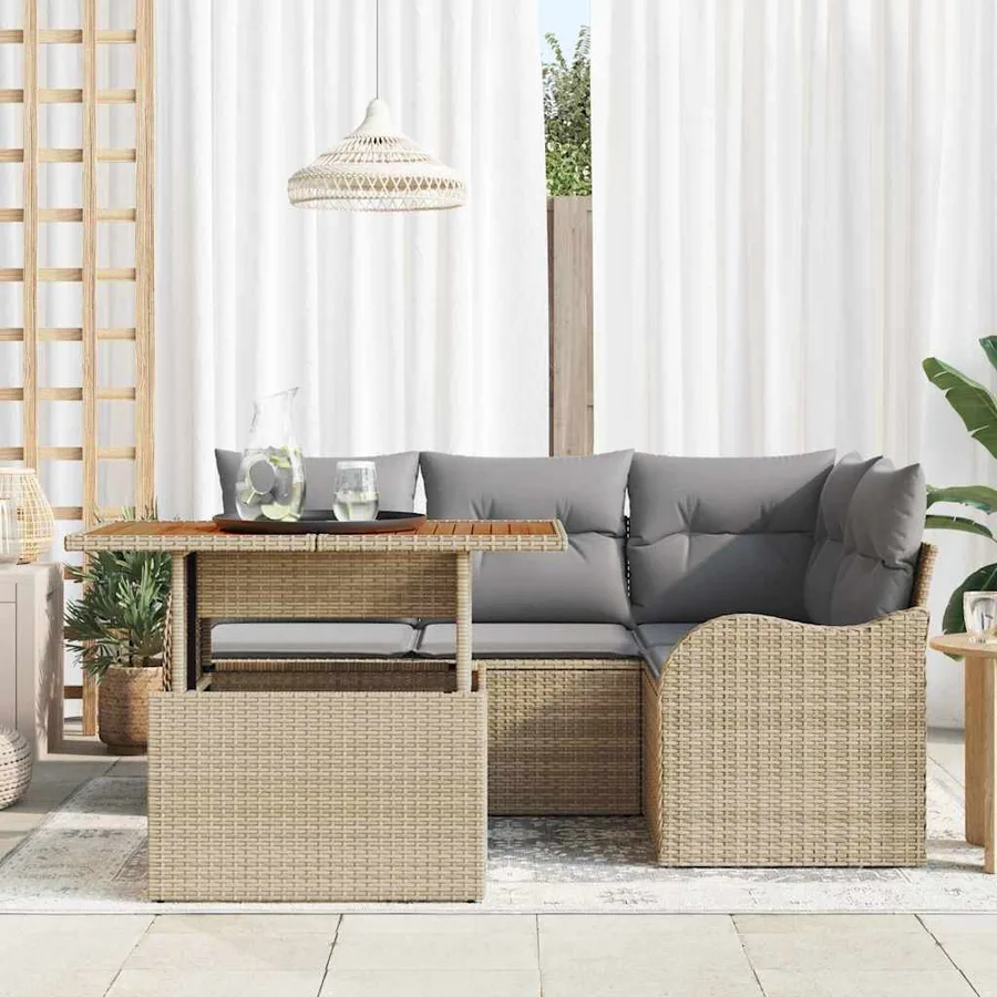 Ensemble de canapé de jardin 5 pcs Beige et Gris clair - 3
