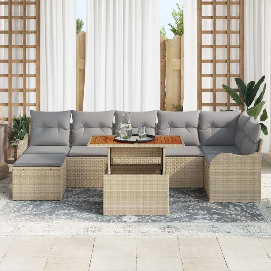 Ensemble de canapé de jardin 8 pcs beige et gris clair - 3