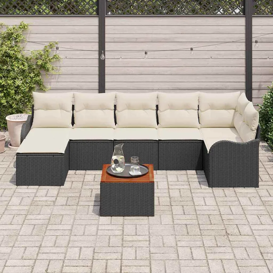 Ensemble de canapé de jardin 8 pcs Noir et Crème polyrotin - 3
