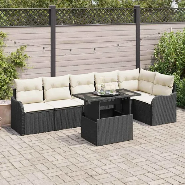 Ensemble de canapé de jardin 7 pcs Noir Poly Rattan
