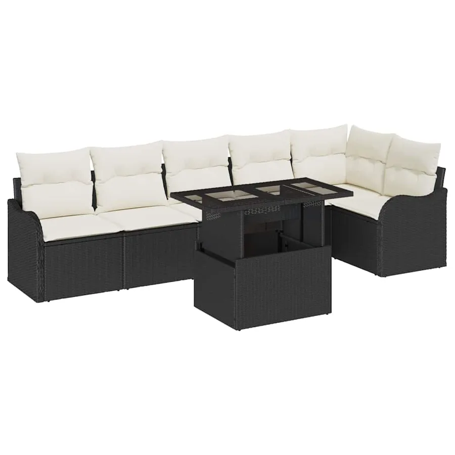 Ensemble de canapé de jardin 7 pcs Noir Poly Rattan - 2