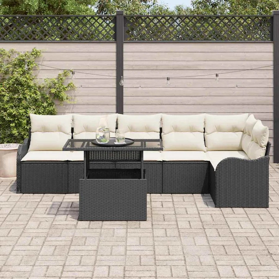 Ensemble de canapé de jardin 7 pcs Noir Poly Rattan - 3