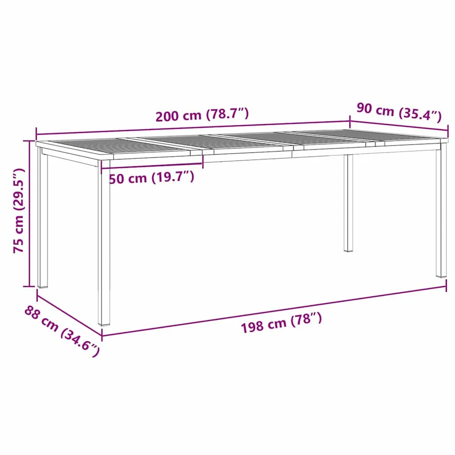 Table de salle à manger / Table de repas 200x90x75 cm - 8