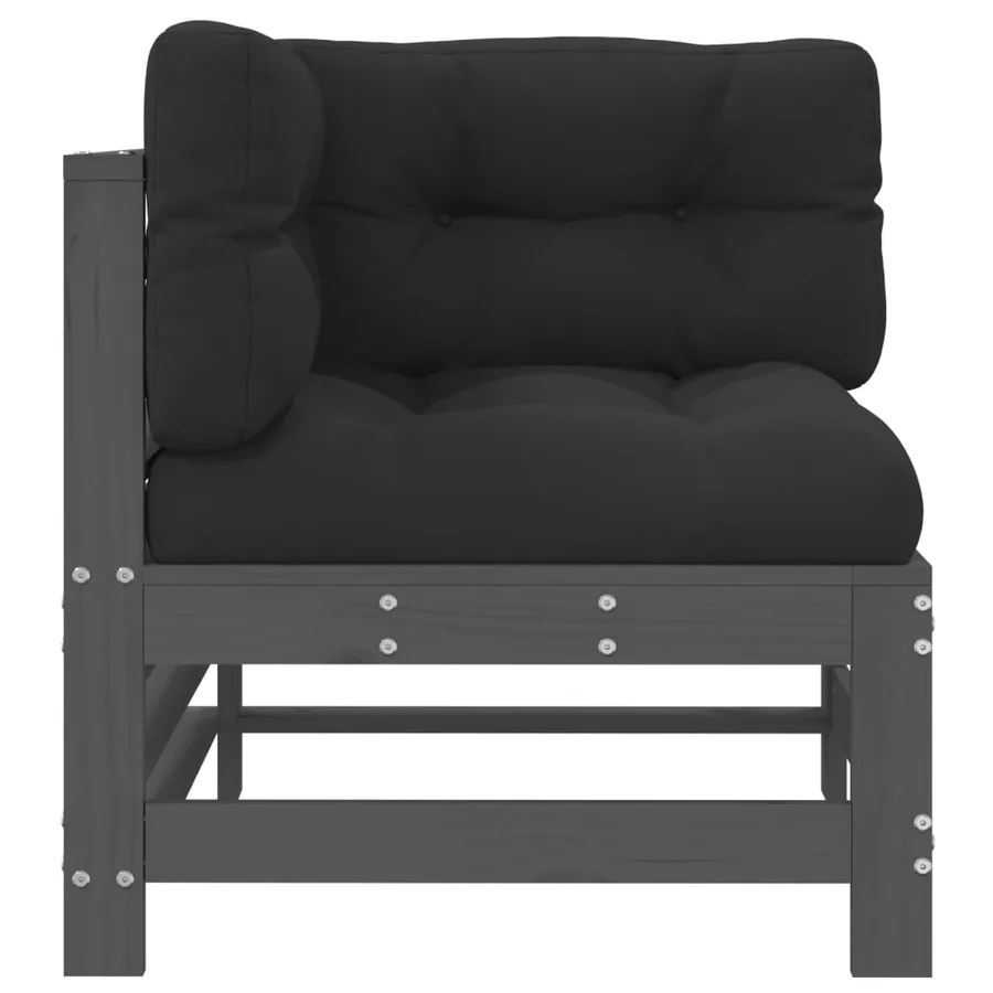 Canapé d'angle avec coussins gris bois de pin solide - 3