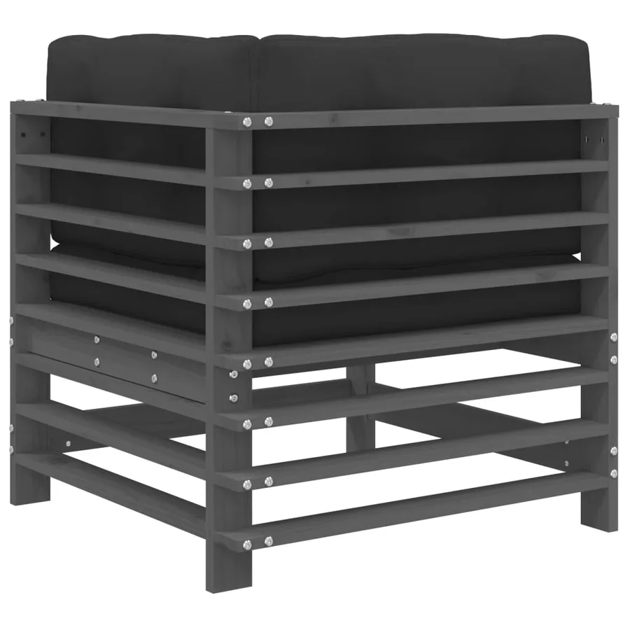 Canapé d'angle avec coussins gris bois de pin solide - 5