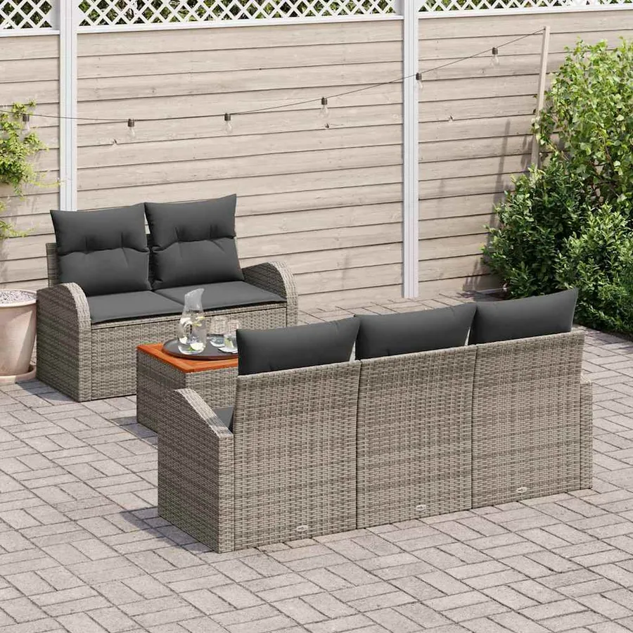 Ensemble de canapé de jardin avec stockage 6 pcs Gris polyrotin - 3