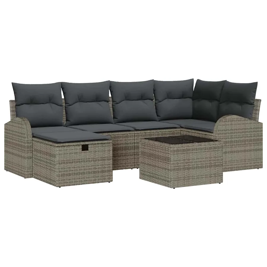 Ensemble de canapé de jardin avec coussin 7 pcs Gris Poly rotin - 2