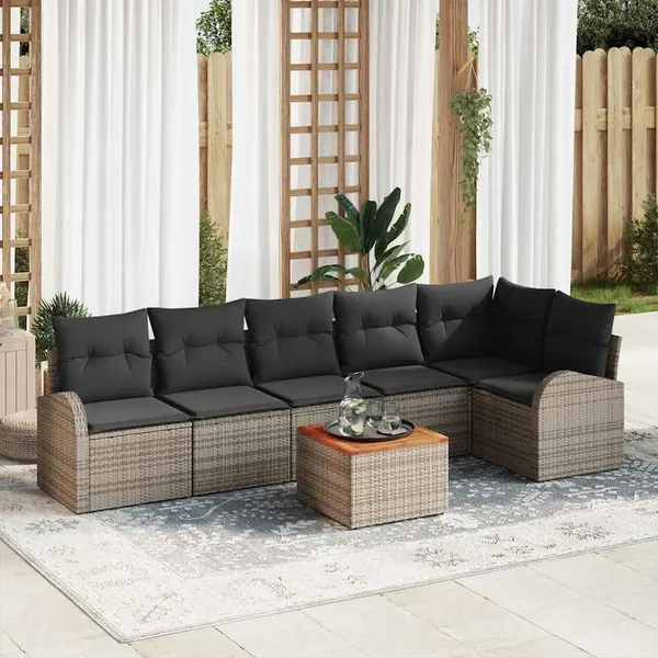 Ensemble de canapé de jardin avec stockage 7 pcs Gris polyrotin