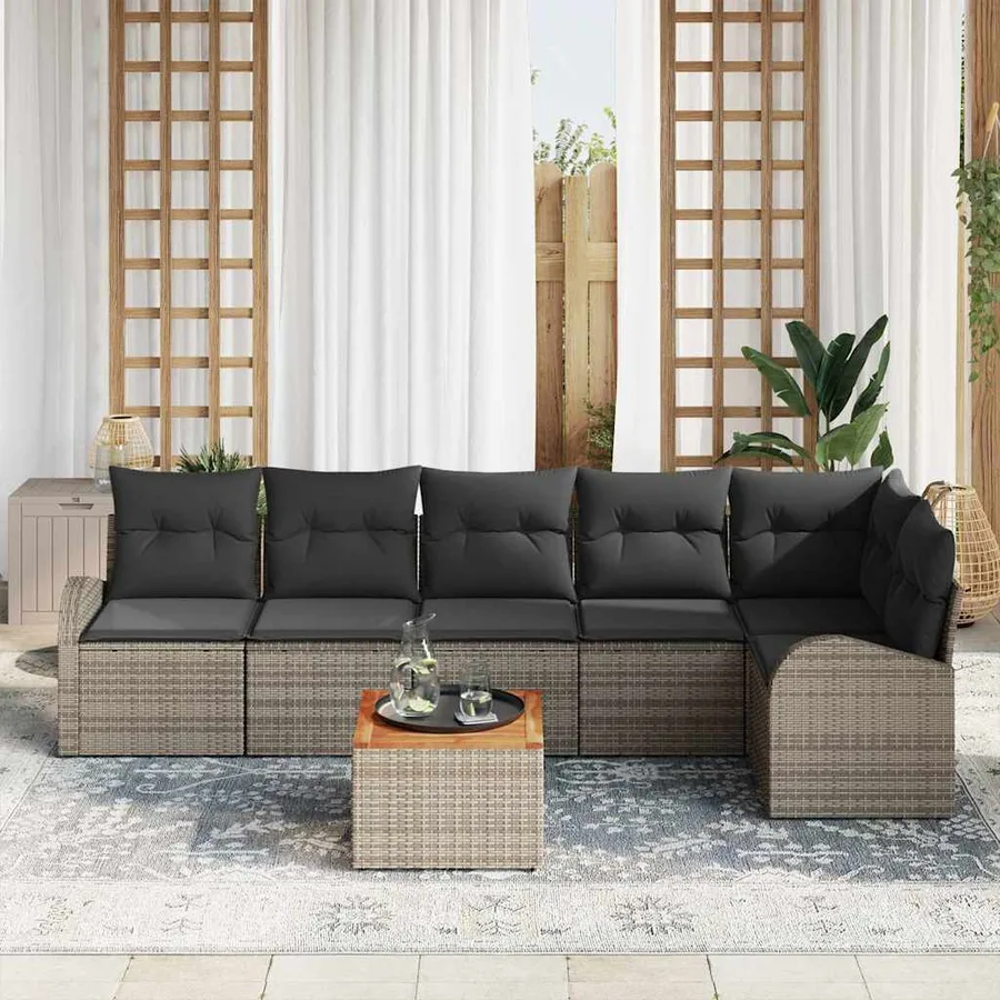Ensemble de canapé de jardin avec stockage 7 pcs Gris polyrotin - 3