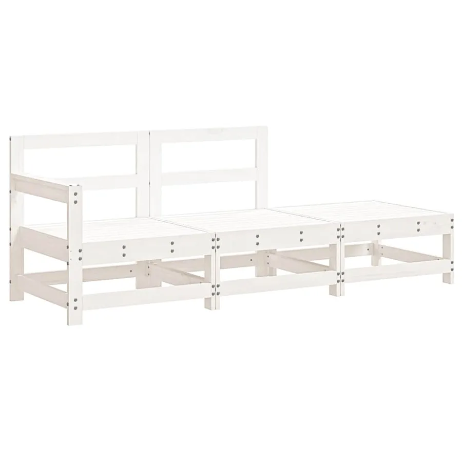 Salon de jardin 3 pcs avec coussins blanc bois massif - 3