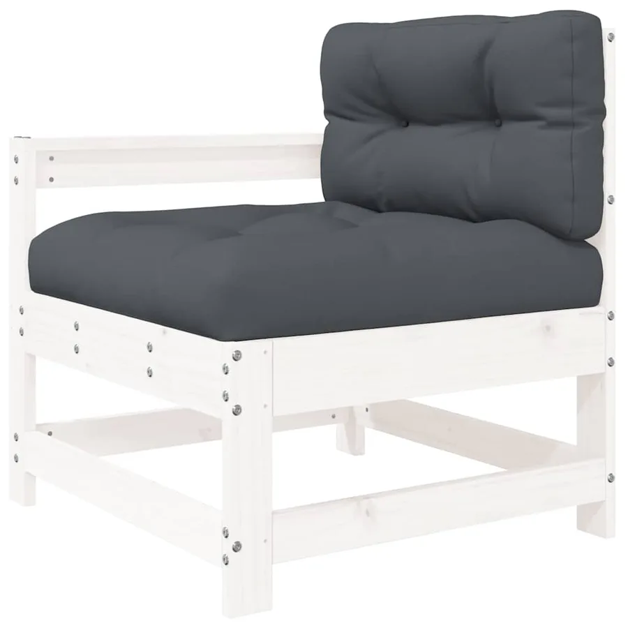 Salon de jardin 3 pcs avec coussins blanc bois massif - 4