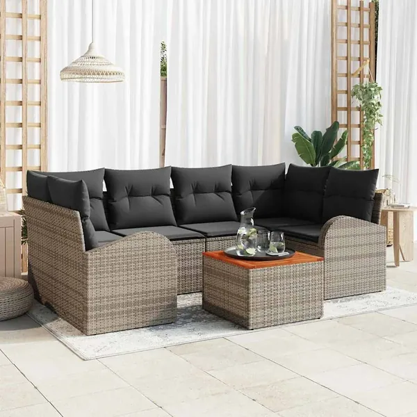 Ensemble de canapé de jardin avec stockage 7 pcs Gris polyrotin