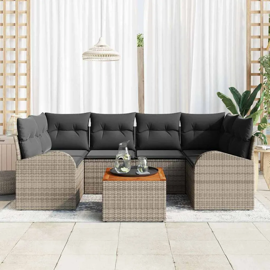 Ensemble de canapé de jardin avec stockage 7 pcs Gris polyrotin - 3