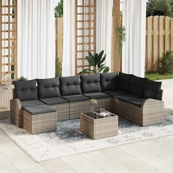 Ensemble de Canapés avec coussin 9 pcs Gris polyrotin