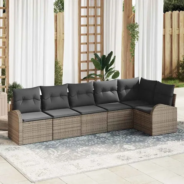 Ensemble de canapé de jardin avec coussin 6 pcs Gris polyrotin