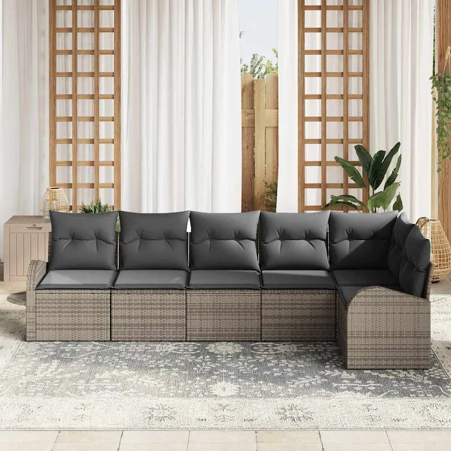 Ensemble de canapé de jardin avec coussin 6 pcs Gris polyrotin - 3