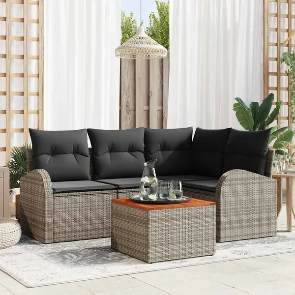 Ensemble de canapé de jardin avec stockage 5 pcs Gris polyrotin