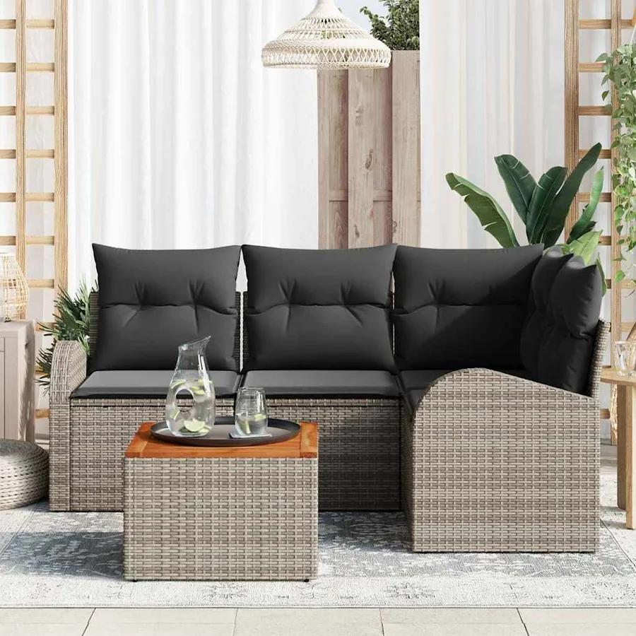 Ensemble de canapé de jardin avec stockage 5 pcs Gris polyrotin - 3