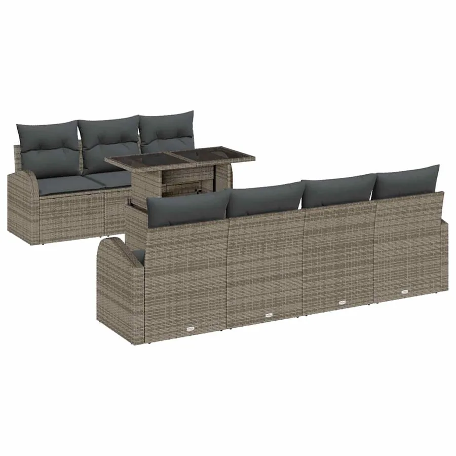 Ensemble de canapé de jardin 8 pcs Gris Poly Rattan - 2
