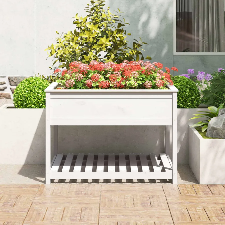 Jardinière et étagère Blanc 111,5x111,5x81cm Bois massif de pin - 3