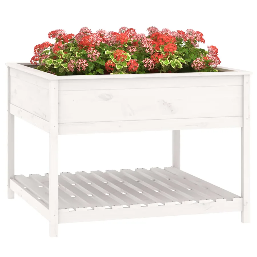 Jardinière et étagère Blanc 111,5x111,5x81cm Bois massif de pin - 4