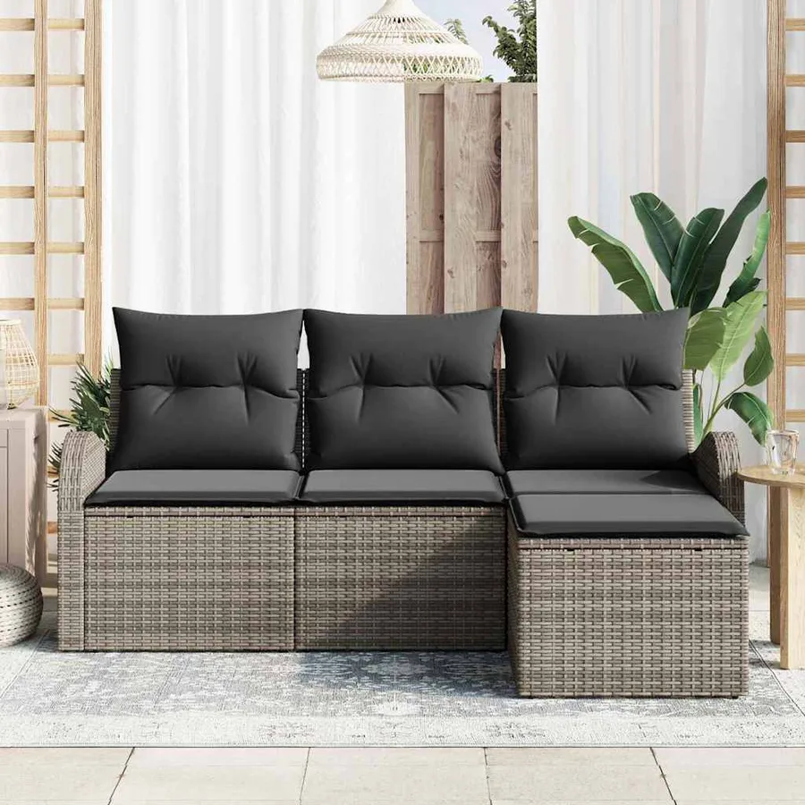 Ensemble de Canapés avec coussin 4 pcs Gris polyrotin - 3