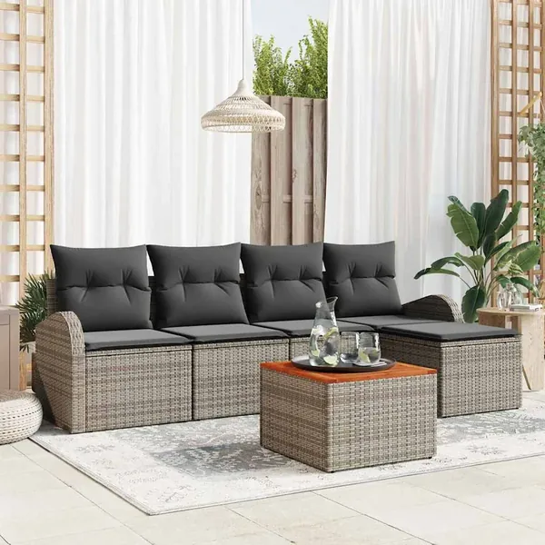 Ensemble de canapé de jardin avec stockage 6 pcs Gris polyrotin