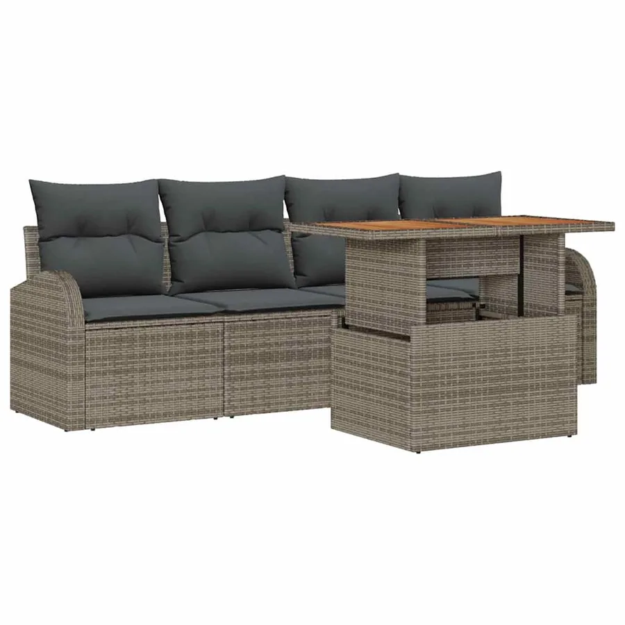 Ensemble de canapé de jardin 5 pcs Gris Poly rotin - 2