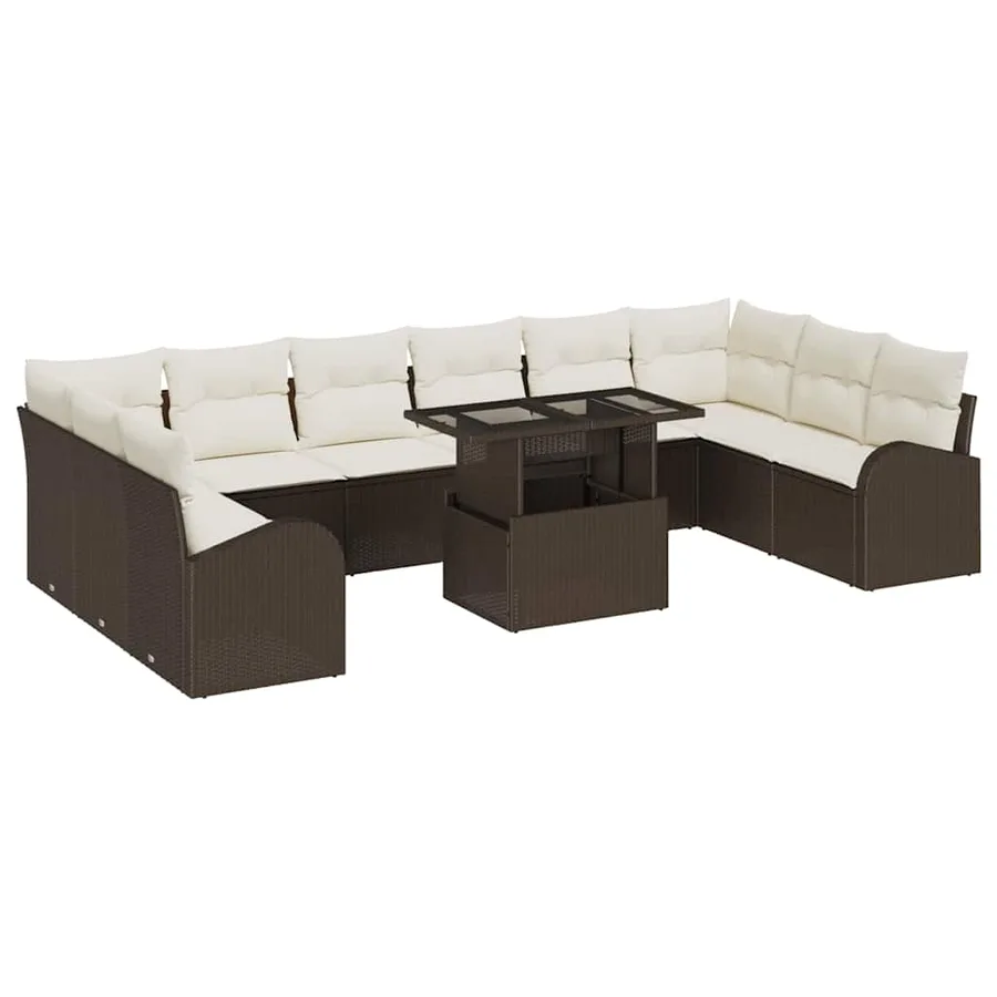 Ensemble de canapé de jardin 11 pcs Marron et Crème polyrotin - 2