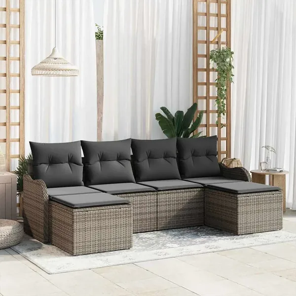 Ensemble de canapé de jardin avec stockage 6 pcs Gris polyrotin