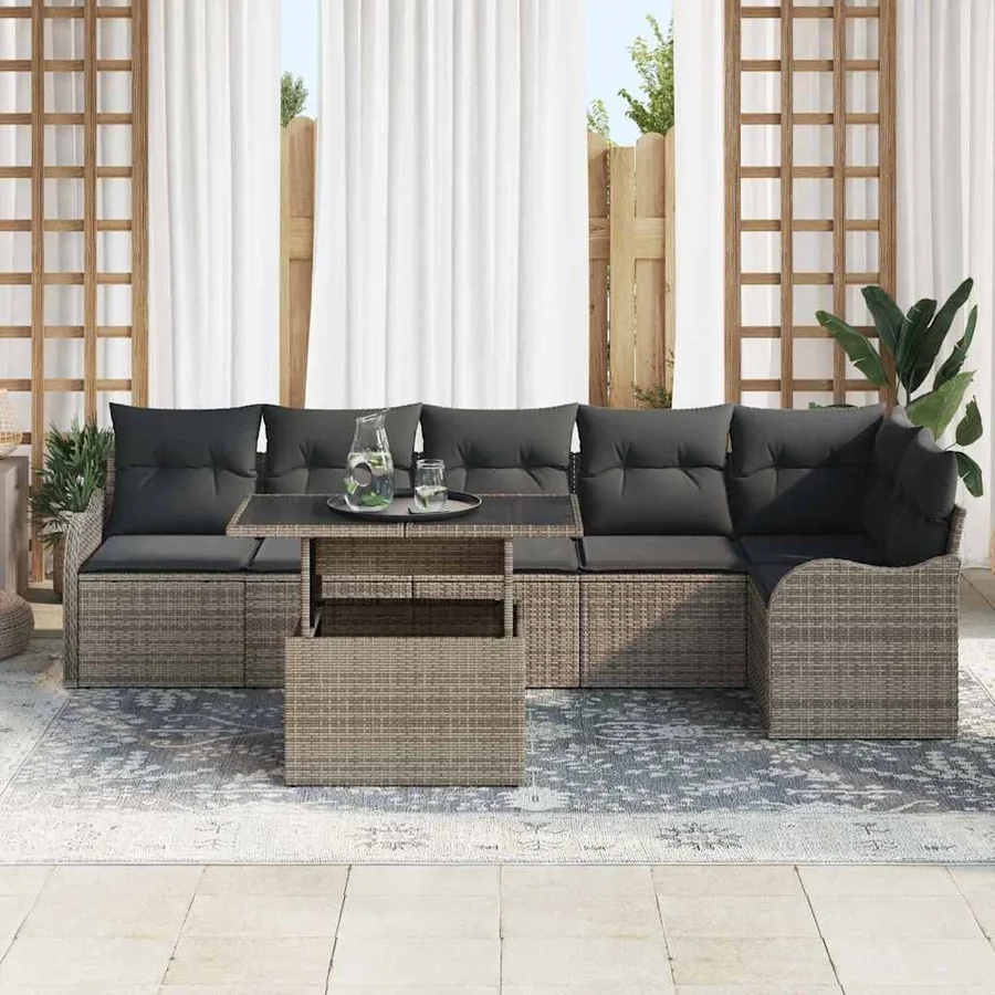 Ensemble de canapé de jardin 7 pcs Gris Poly Rattan - 3