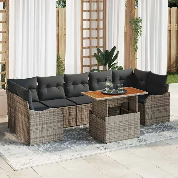 Ensemble de canapé de jardin 8 pcs Gris Poly rotin