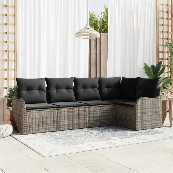 Ensemble de canapé de jardin avec stockage 5 pcs Gris polyrotin