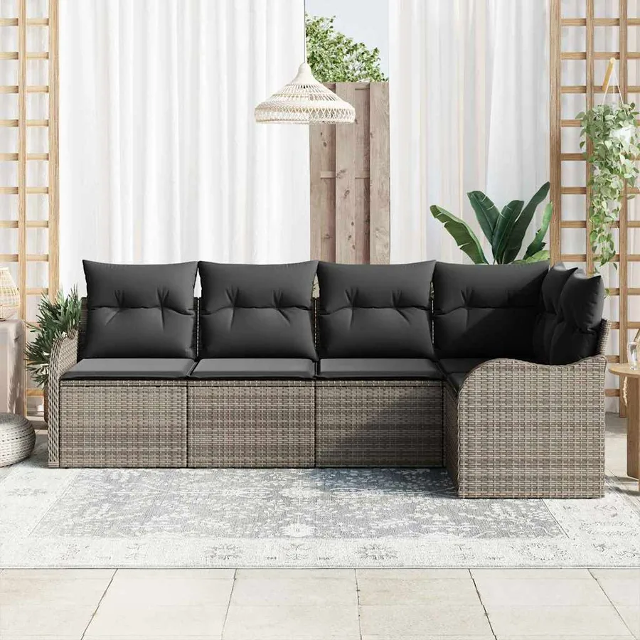 Ensemble de canapé de jardin avec stockage 5 pcs Gris polyrotin - 3