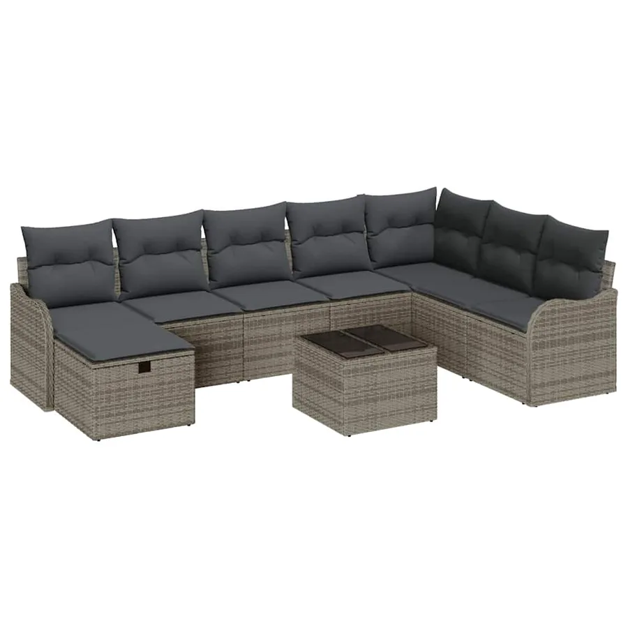 Ensemble de canapé de jardin avec coussin 9 pcs Gris Poly rotin - 2