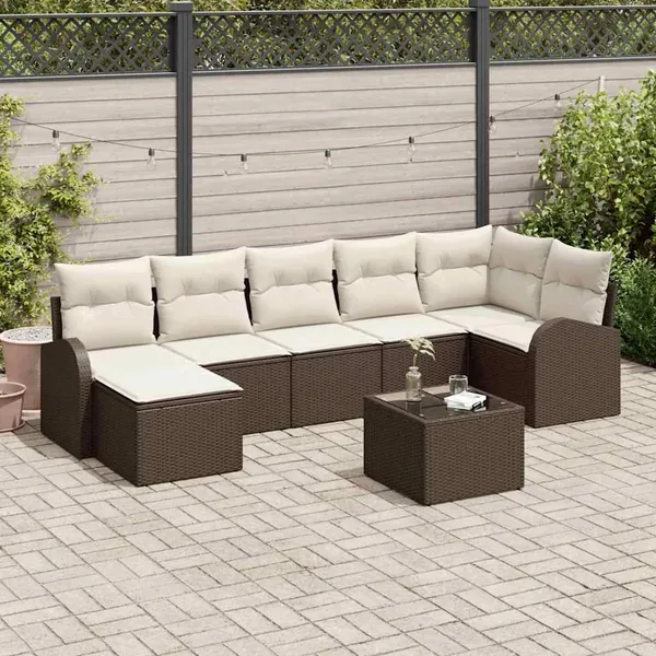Ensemble de canapé de jardin 8 pcs Marron Poly rotin