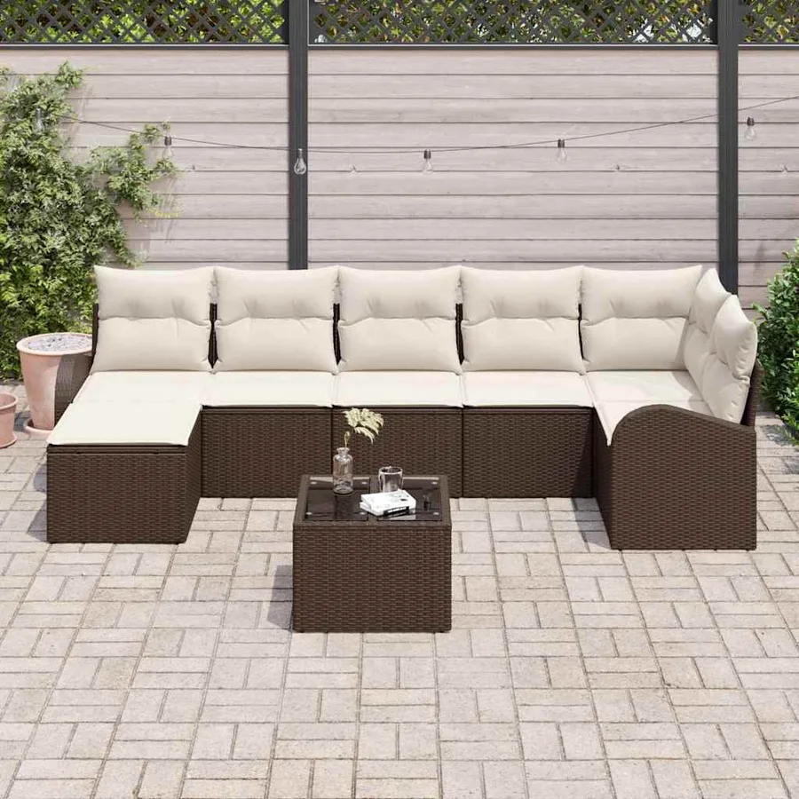 Ensemble de canapé de jardin 8 pcs Marron Poly rotin - 3