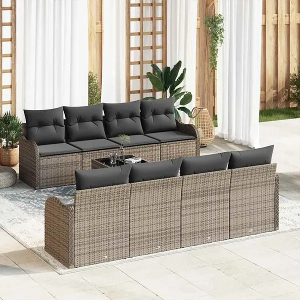 Ensemble de canapé de jardin avec coussin 9 pcs Gris