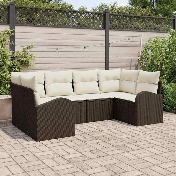 Ensemble de canapé de jardin 6 pcs Marron Poly Rattan
