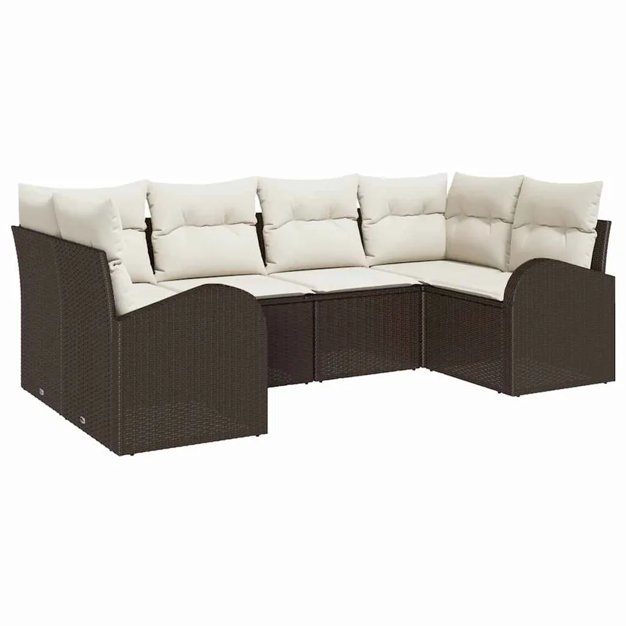 Ensemble de canapé de jardin 6 pcs Marron Poly Rattan - 2