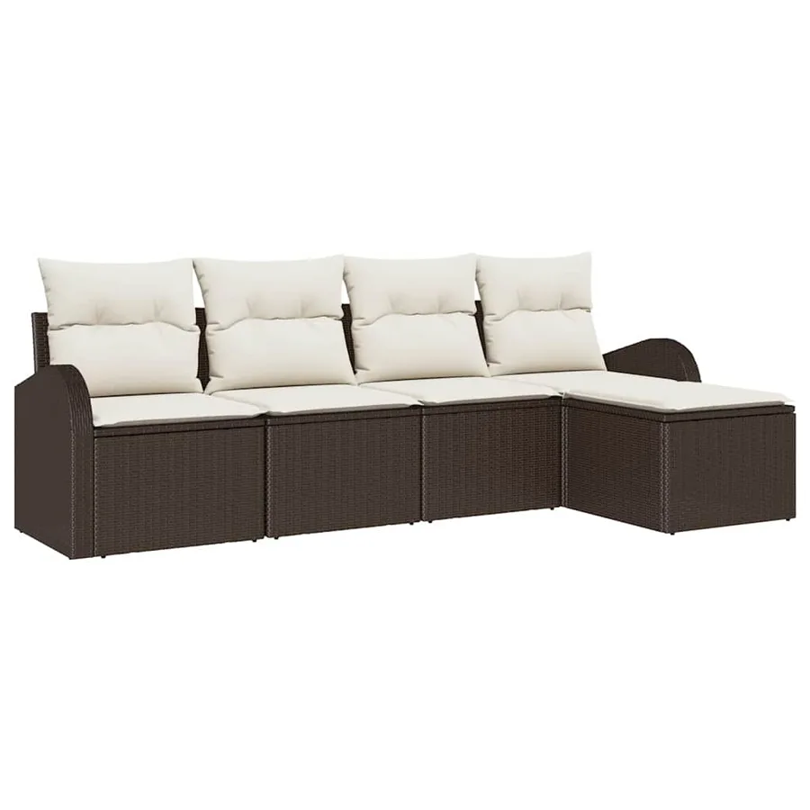 Ensemble de canapé de jardin 5 pcs Marron polyrotin - 2