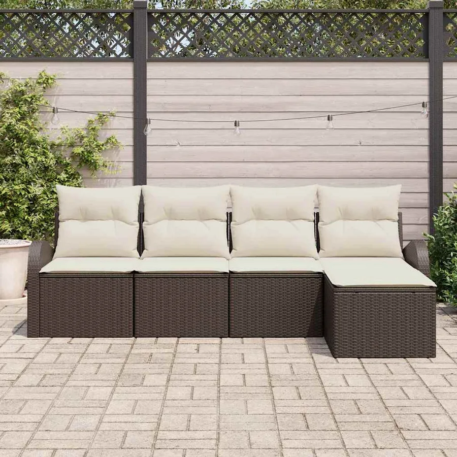 Ensemble de canapé de jardin 5 pcs Marron polyrotin - 3