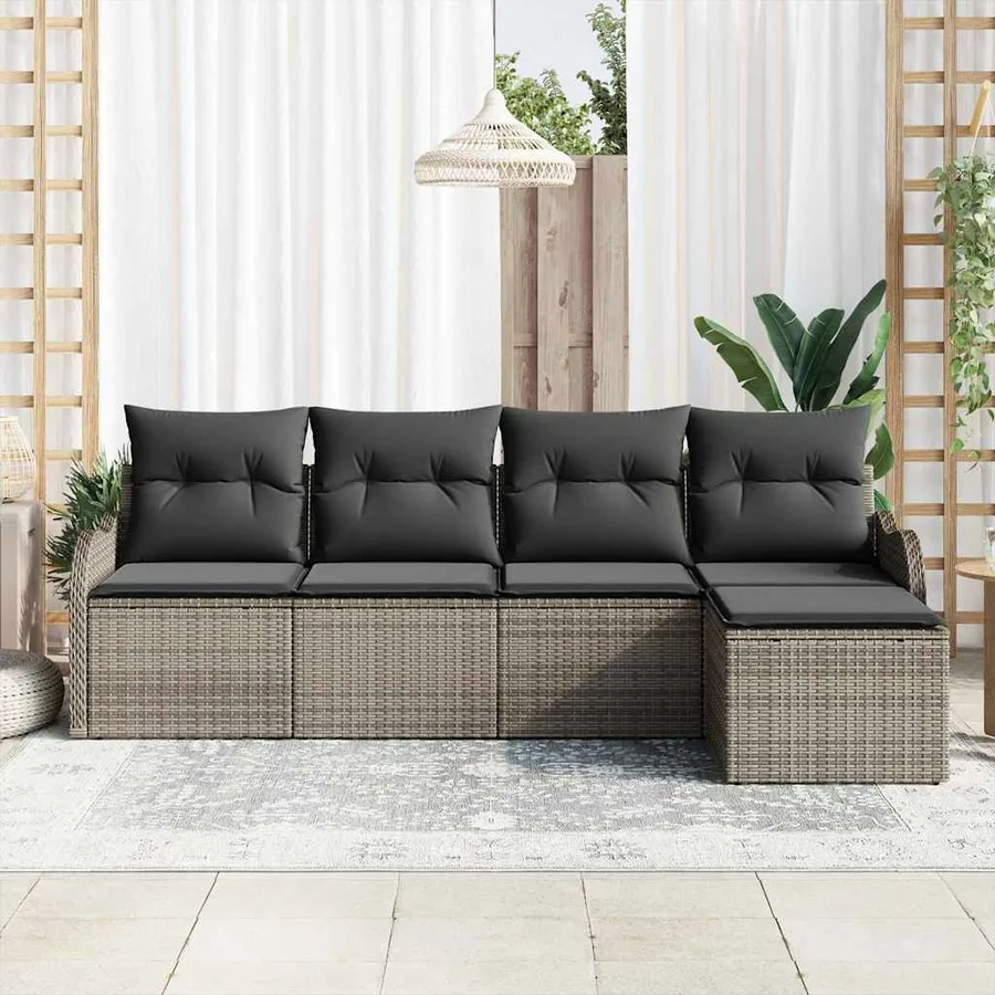 Ensemble de canapé de jardin avec coussin 5 pcs Gris Poly rotin - 3
