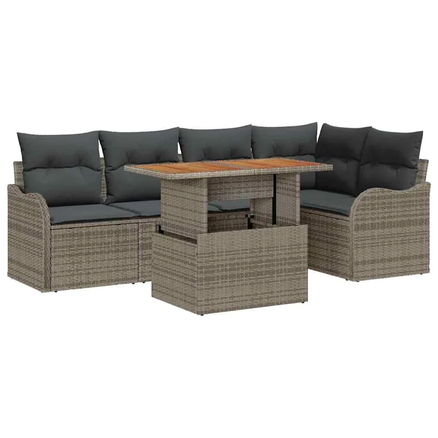 Ensemble de canapé de jardin 6 pcs Gris Poly rotin - 2